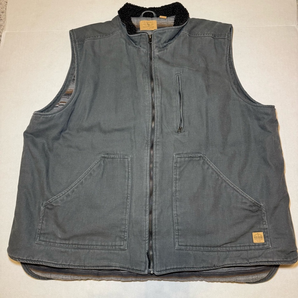 RedHead Canvas Work Vest Men’s 2XL Gray Sherpa Collar Blanket Lined Full Zip
